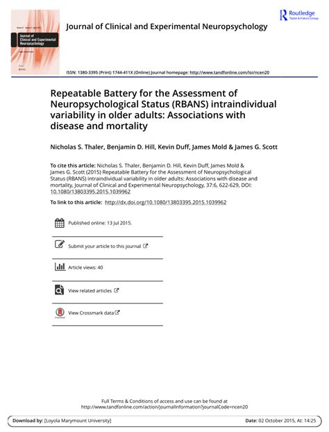 Pdf Repeatable Battery For The Assessment Of Neuropsychological