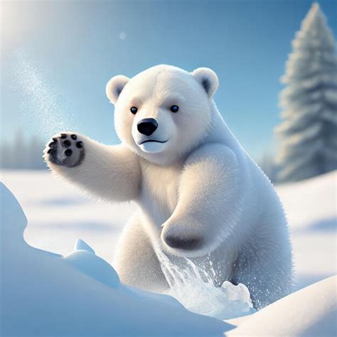 Lindo Oso Polar Blanco Jugando Con Nieve Blanca Foto Premium