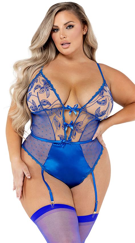 Plus Size Sweet Revenge Teddy Sexy Sheer Embroidred Garter Lingerie Yandy
