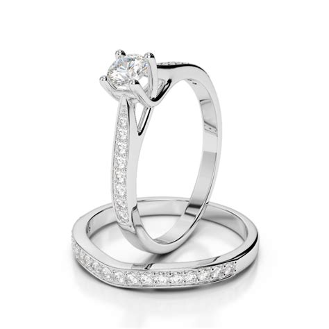 Gold Platinum Round Cut Diamond Bridal Set Ring Agdr 2053