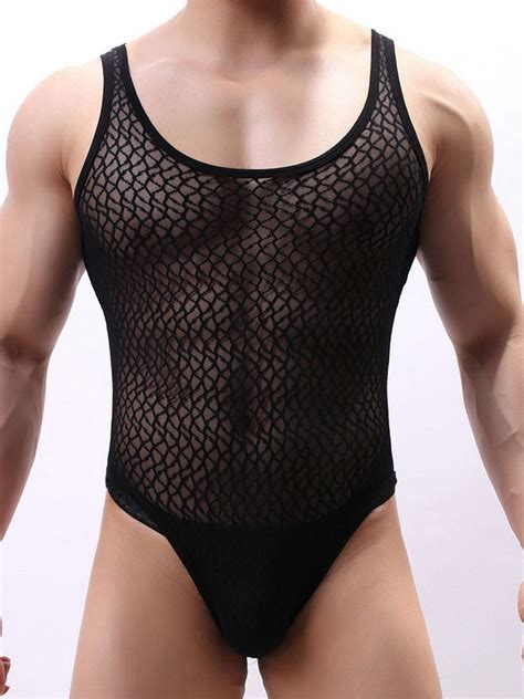 Männlich Sexy Jumpsuit Polyester Nude Semi Sheer Herren Dessous Milanoo