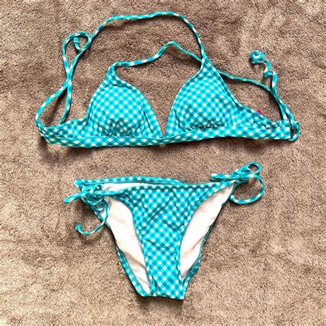 The Bikini Lab Swim Nwot Bikini Lab Blue Checkered Bikini Top And