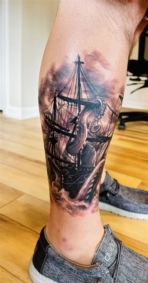 Kraken Attacking Pirate Ship Tattoo