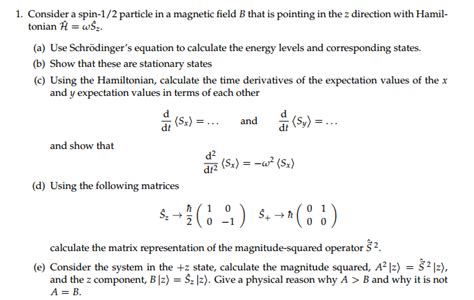 Solved Consider A Spin Particle In A Magnetic Field B Chegg