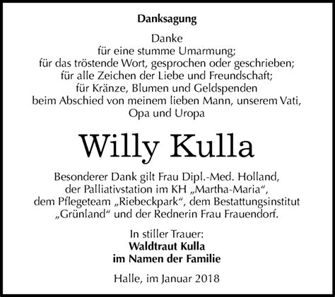 Traueranzeigen Von Willy Kulla Abschied Nehmen De