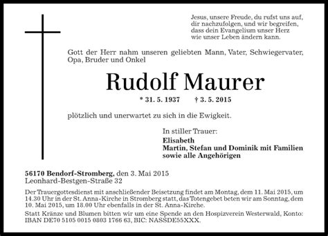 Traueranzeigen Von Rudolf Maurer Rz Trauer De