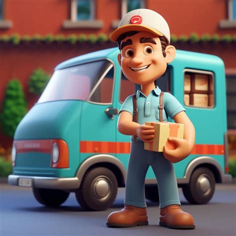 Premium Ai Image A Cartoon Of A Delivery Man Holding A Box And A Van