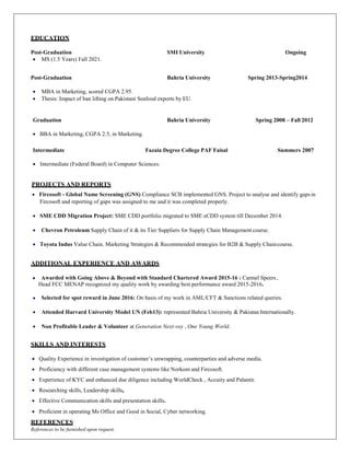 Fahad Haider Zaidi Resume AML Compliance PDF