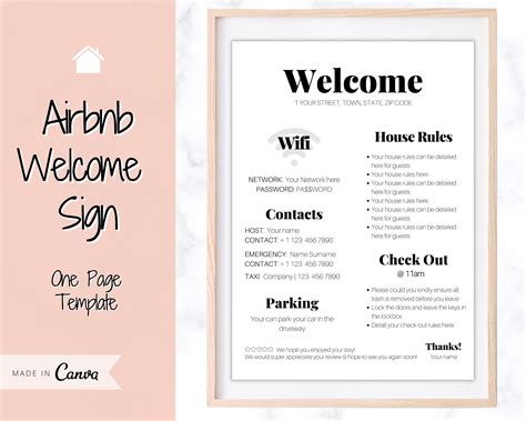 Clip Art Air BnB Welcome Book Page Wifi Printable Template House Rules