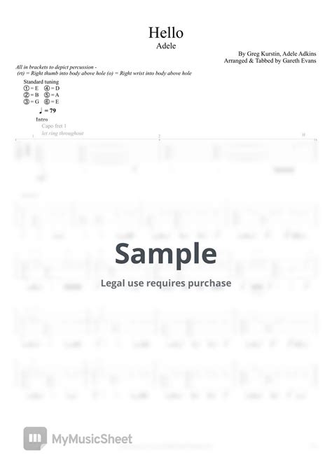 Adele Hello Fingerstyle Sheets By Gareth Evans