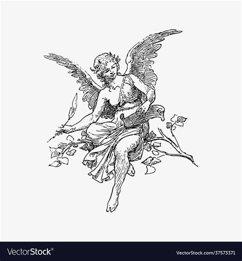 Female angel vintage drawing Royalty Free Vector Image