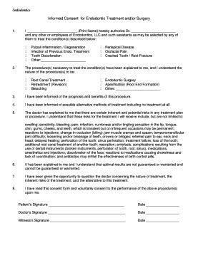 Fillable Online Informed Consent For Endodontic Treatment And Or