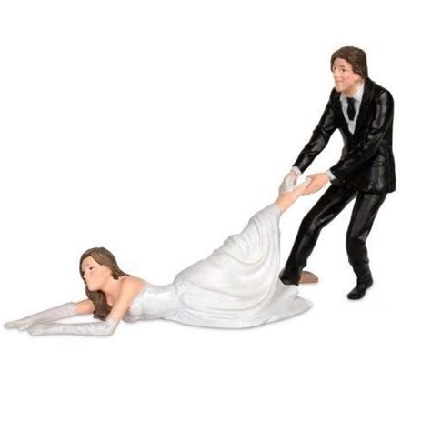 Reluctant Bride Wedding Cake Topper Groom Couple Serve Humor Runaway