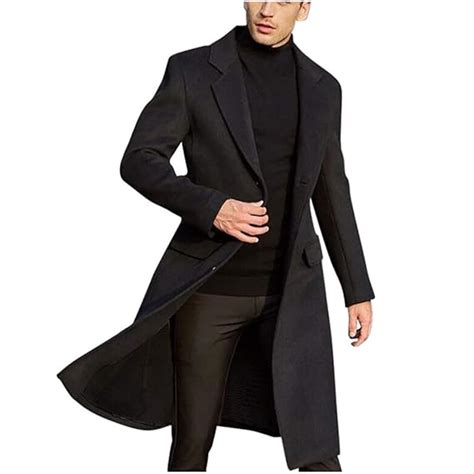 Toodii Men S British Style Solid Color Long Coat Warm Woolen Overcoat