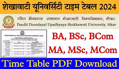 Shekhawati University Time Table Ba Bsc