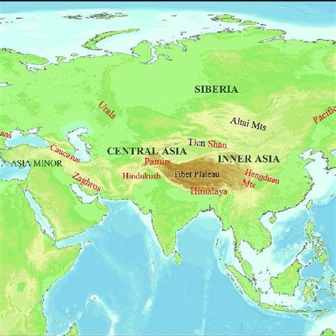 Important parts and mountain systems of Eurasia. | Download Scientific ...