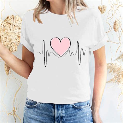 Eiyaclvo Valentines Day T Shirts For Women Trendy Ekg Love Heart