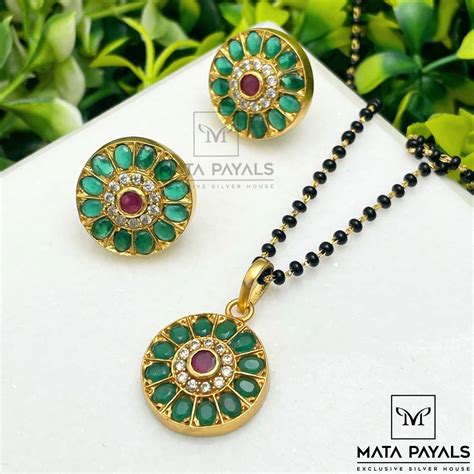 Chakra Green Gold Plated Mangalsutra Set Mata Payals Exclusive Silver