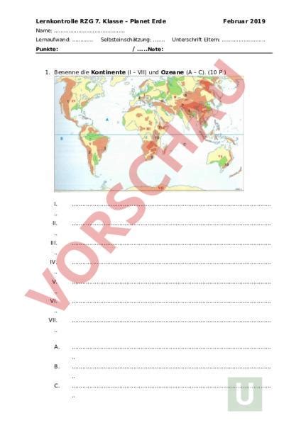 Arbeitsblatt Lernkontrolle Planet Erde Geographie Gemischte Themen