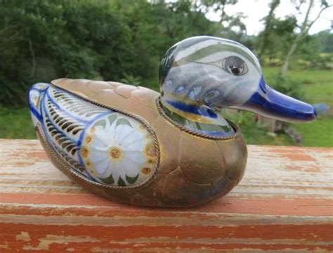 Vintage Mexican Ceramic Brass Duck Hand Painted Folk Art Etsy