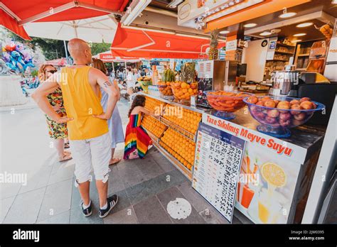 21 June 2022 Antalya Turkey People Waiting In Line At Fresh Juice