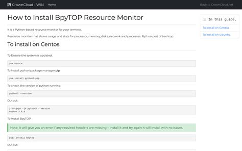 Crowncloud Wiki How To Install Bpytop Resource Monitor