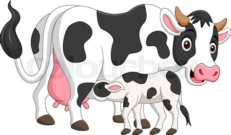 Cartoon Mother Cow Feeding Baby Calf Stock Vector Colourbox