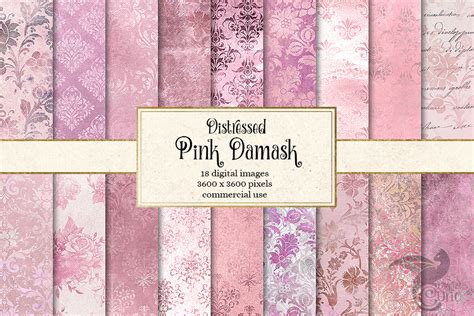 Distressed Pink Damask Digital Paper Textures Design Bundles