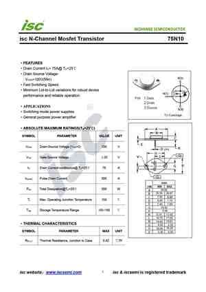 75N10 MOSFET Datasheet Equivalente Reemplazo Hoja De