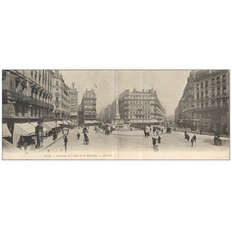 Carte Postale Ancienne 69 LYON Carte Double Panoramique Place De La