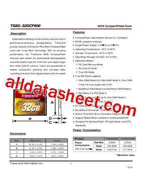 TS32GCF600 Datasheet(PDF) - Transcend Information. Inc.
