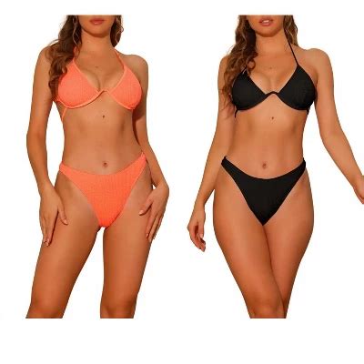 Elerevyo Women S Halter Underwire Ribbed Bikini Sets Piece Double Straps Tie Back Triangle