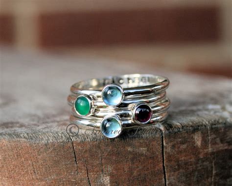 Sterling Silver Birthstone Rings SET of FOUR RINGS | Etsy