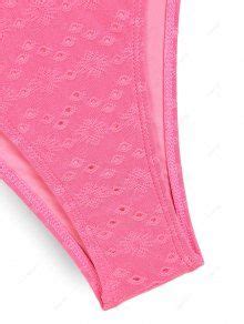 ZAFUL Women S Knotted Floral Jacquard Openwork Eyelet Cheeky Swimwear Bikini Set In LIGHT PINK