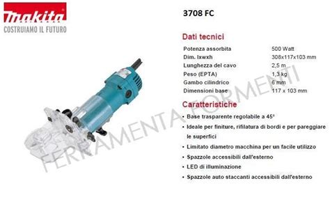 Makita 3708fc Rifilatore 440w Attacco Frese 6mm Regolabile Anche A 45°