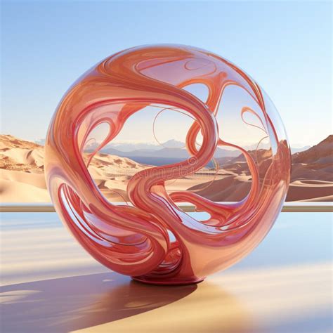 D Renderizar Esfera Tridimensional Rosa Em Escultura Espiral Ondulada