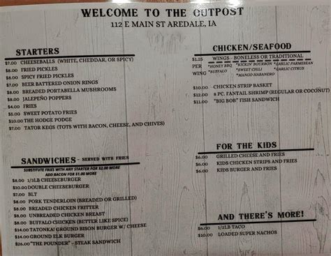 Menu at Back Roads Bar & Grill, Aredale