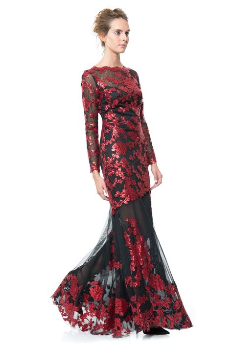 Paillette Embroidered Lace Gown Tadashi Shoji Evening Gowns Elegant