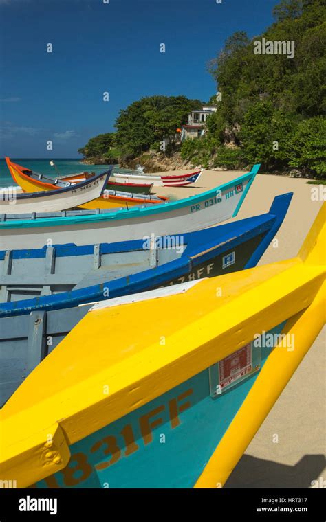 Row Of Brightly Painted Yola Fishing Boats Crash Boat Beach Aguadilla