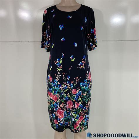 Roz Ali Womens Multicolor Floral Short Sleeve Round Neck Sheath Dress