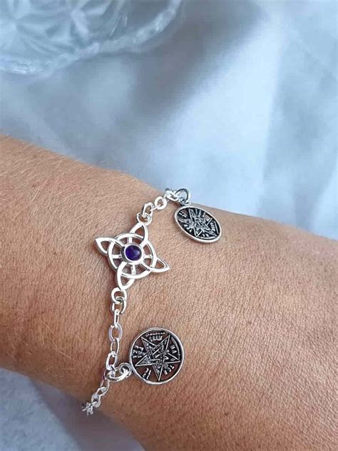 Pulsera Tetragr Maton Y Nudo De Bruja Amatista Reyes Joyas