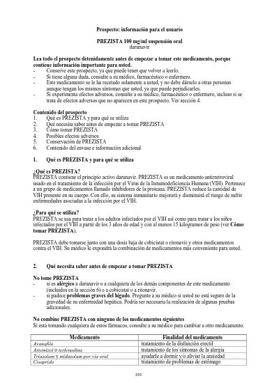 Prospecto información para el usuario PREZISTA 100 mg ml suspensión