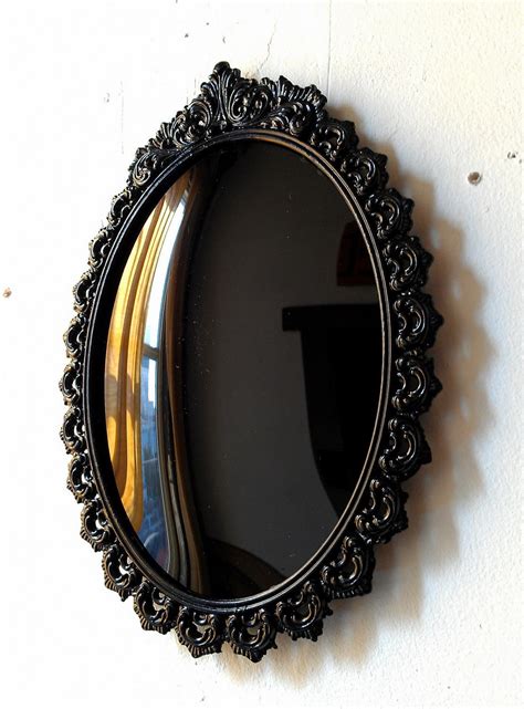 Black Convex Scrying Mirror In Vintage Oval By Secretwindowmirrors