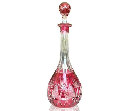 Cut Crystal Decanter Belly Shape By Val Saint Lambert Cranberry Red