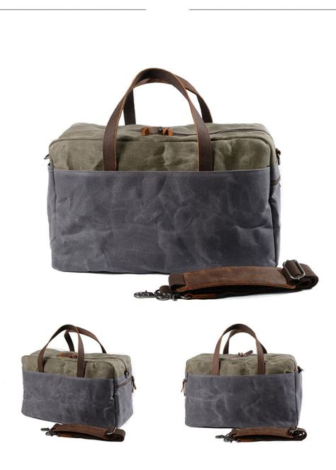 Casual Waxed Canvas Leather Mens Large Travel Weekender Bag Luggage Du