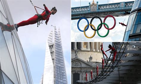 Jumping for the parallel bars! Acrobats use London landmarks as a launchpad for the Olympics ...