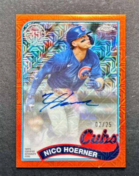 Topps Chrome Nico Hoerner Orange Mojo R Fracteur Auto Rare