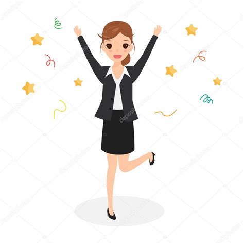 Happy Business Woman Jumping Celebrating Success Achievement Character People — Stock Vector