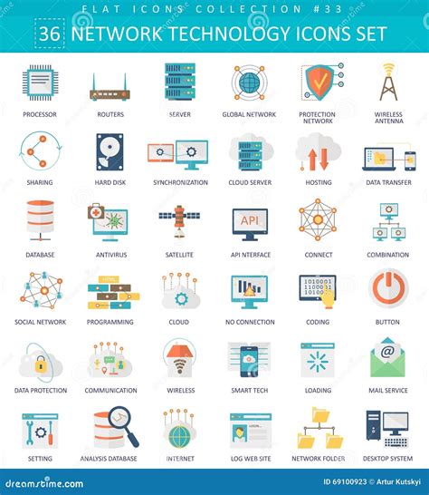 Vector Network Technology Color Flat Icon Set Elegant Style Design