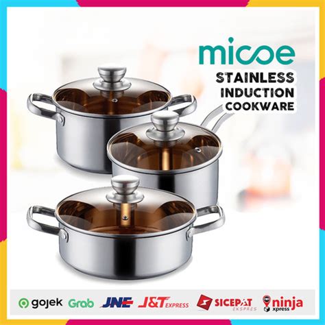 Jual Cookware Pan Set Paket Panci Stainless Glass Lid Kompor Induksi